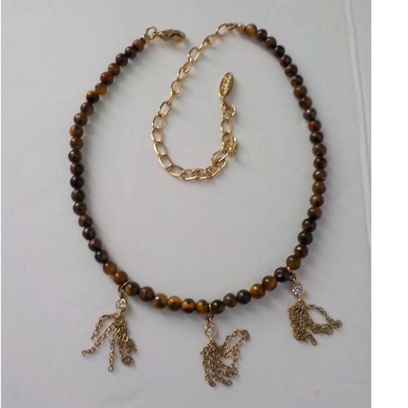 Etikka Choker Necklace Tiger Eye Round Stone with 3 Crystals accents Length 16" - Picture 12 of 12